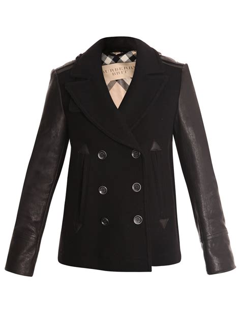 burberry black and white wool pleated jacket with leather sleeves|burberry leather jacket vintage.